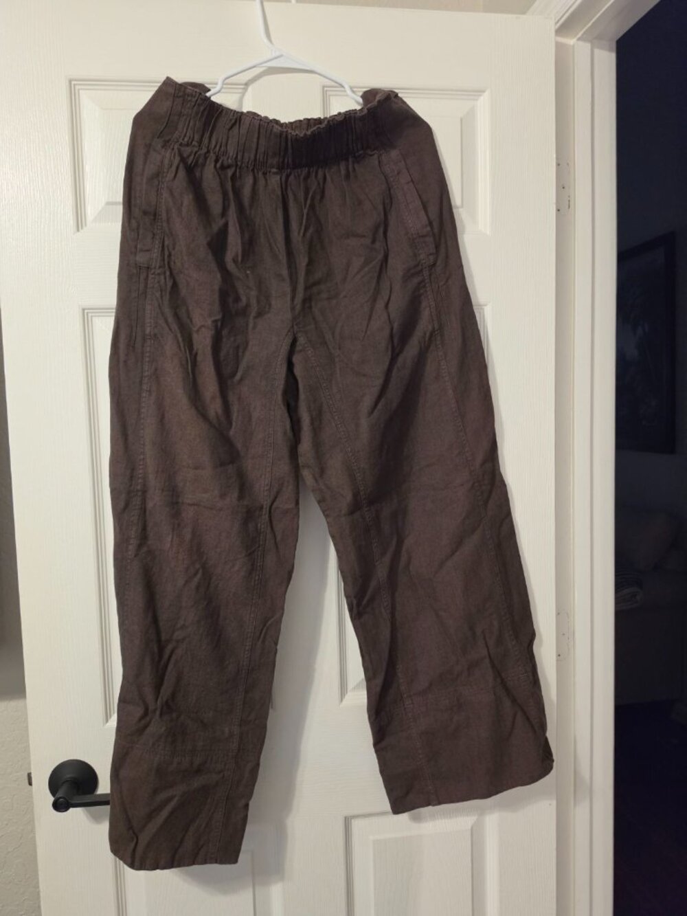 Free People Day's End Linen Pull on Pants- Mid Rise Wide Leg Double Espresso - Picture 4 of 7